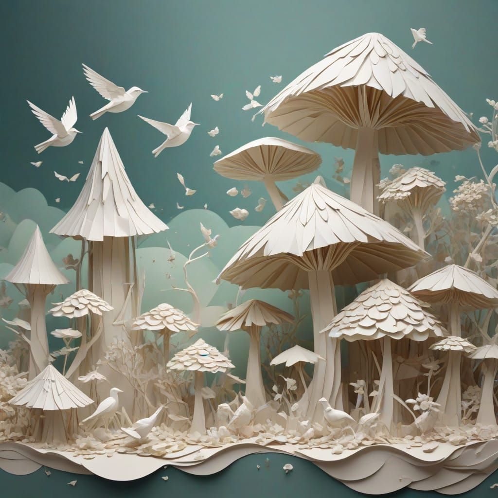 Delicate Origami Paper World in Soft Focus