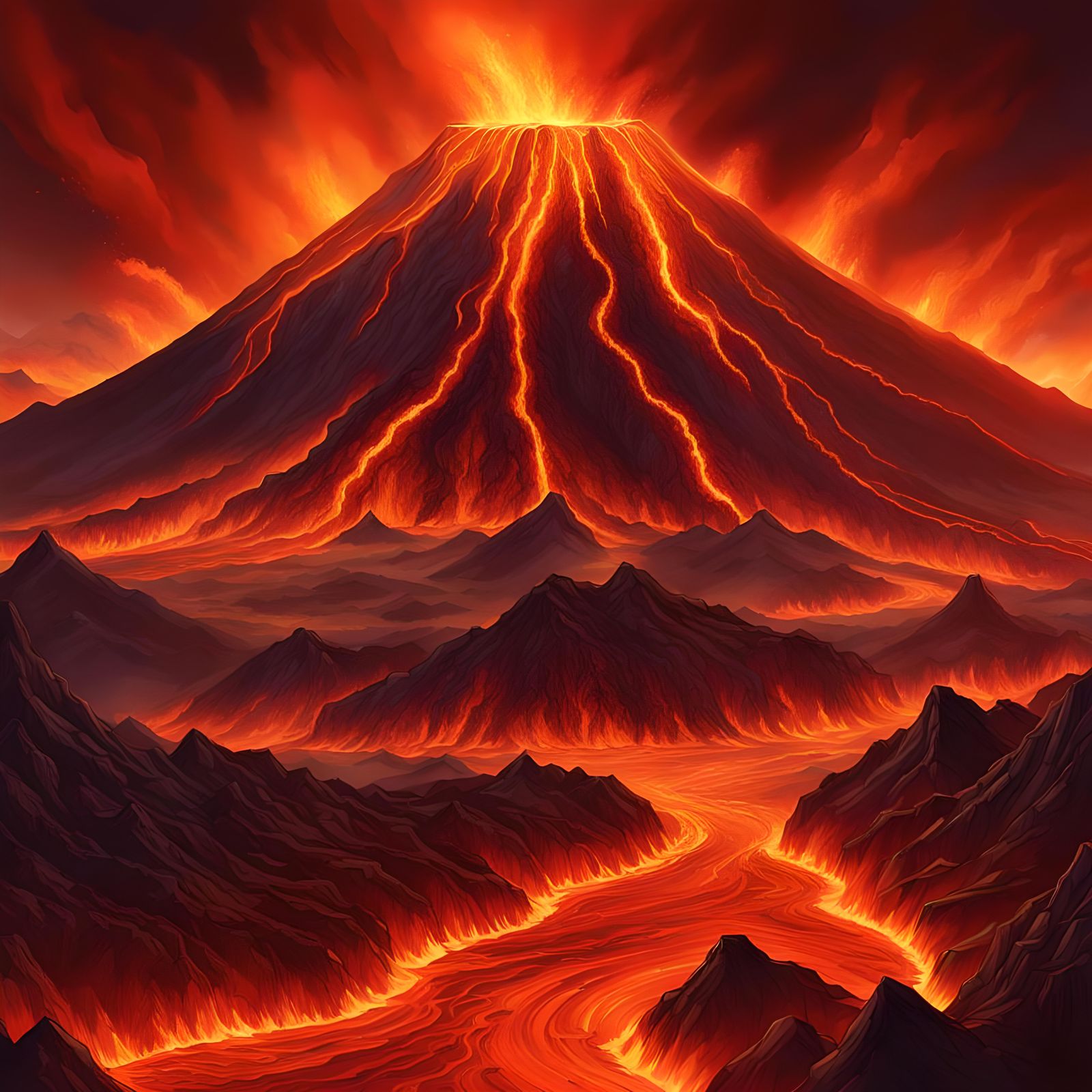 Erupting Volcano in Hyperrealistic Splash Art