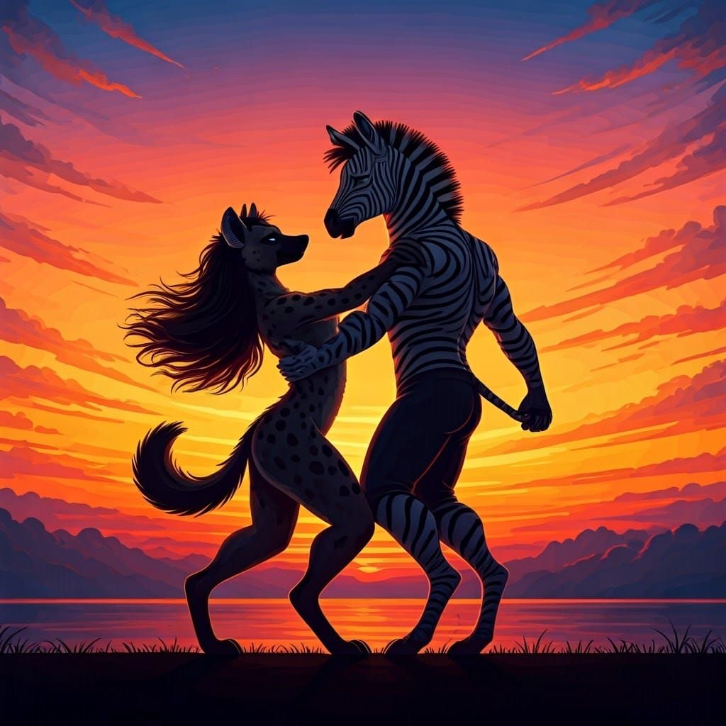 Romantic Sunset Silhouettes in Poignant Art