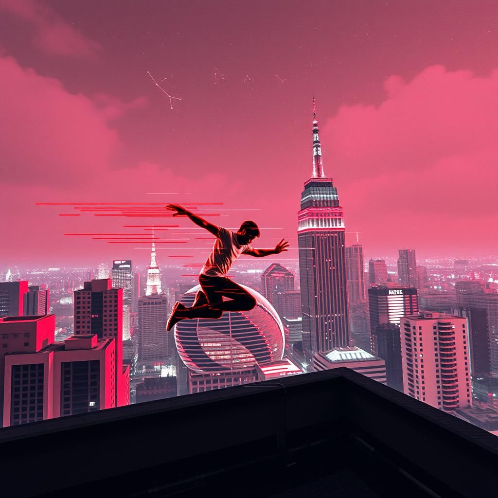 Man Doing Parkour in Glitch Art Style