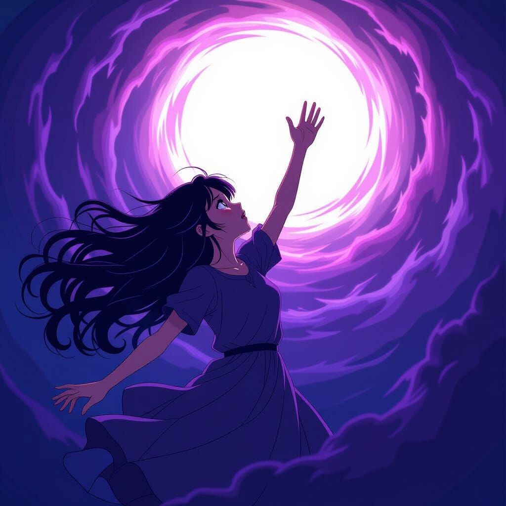 Anime Woman Falling Through Swirling Abyss