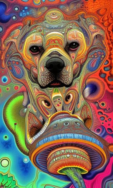 Psychedelic Dog Shaman on Mushroom, Fractal Art