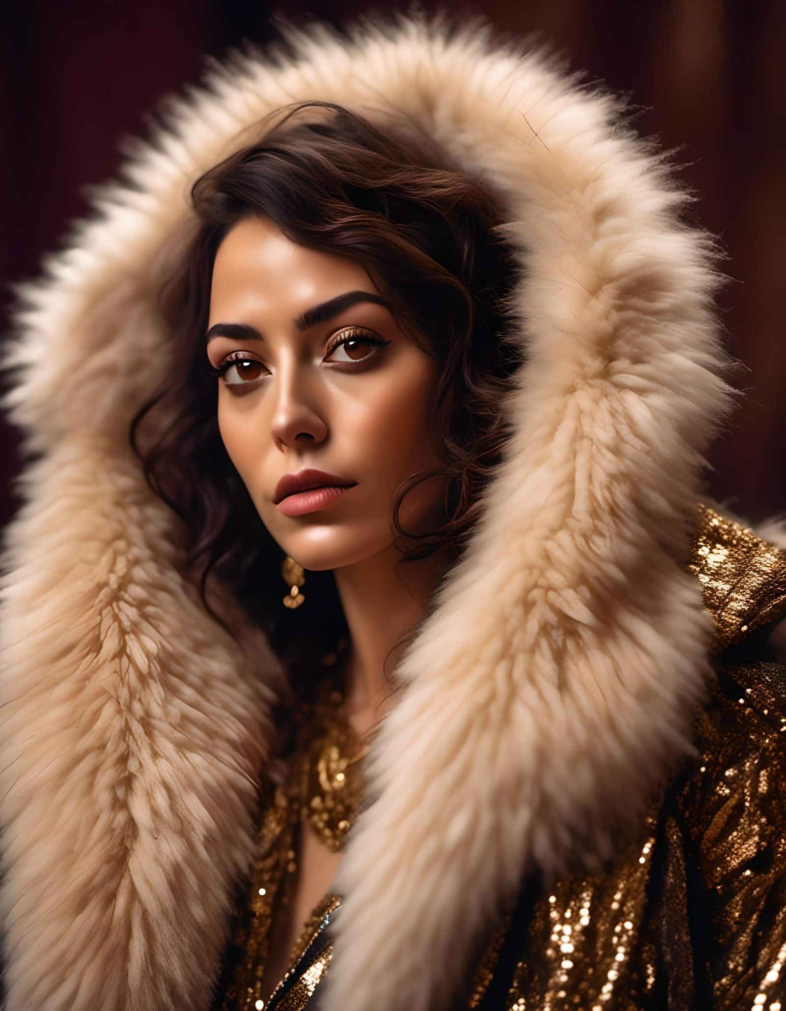 Portrait of a Hispanic Woman in Fur Jacket