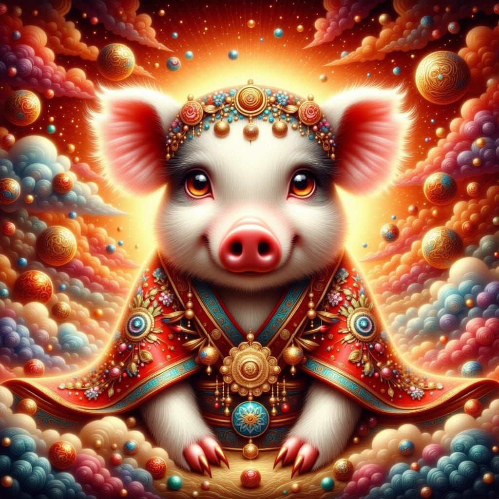 Majestic Yang-Pig/Zhū in Traditional Chinese Art Style