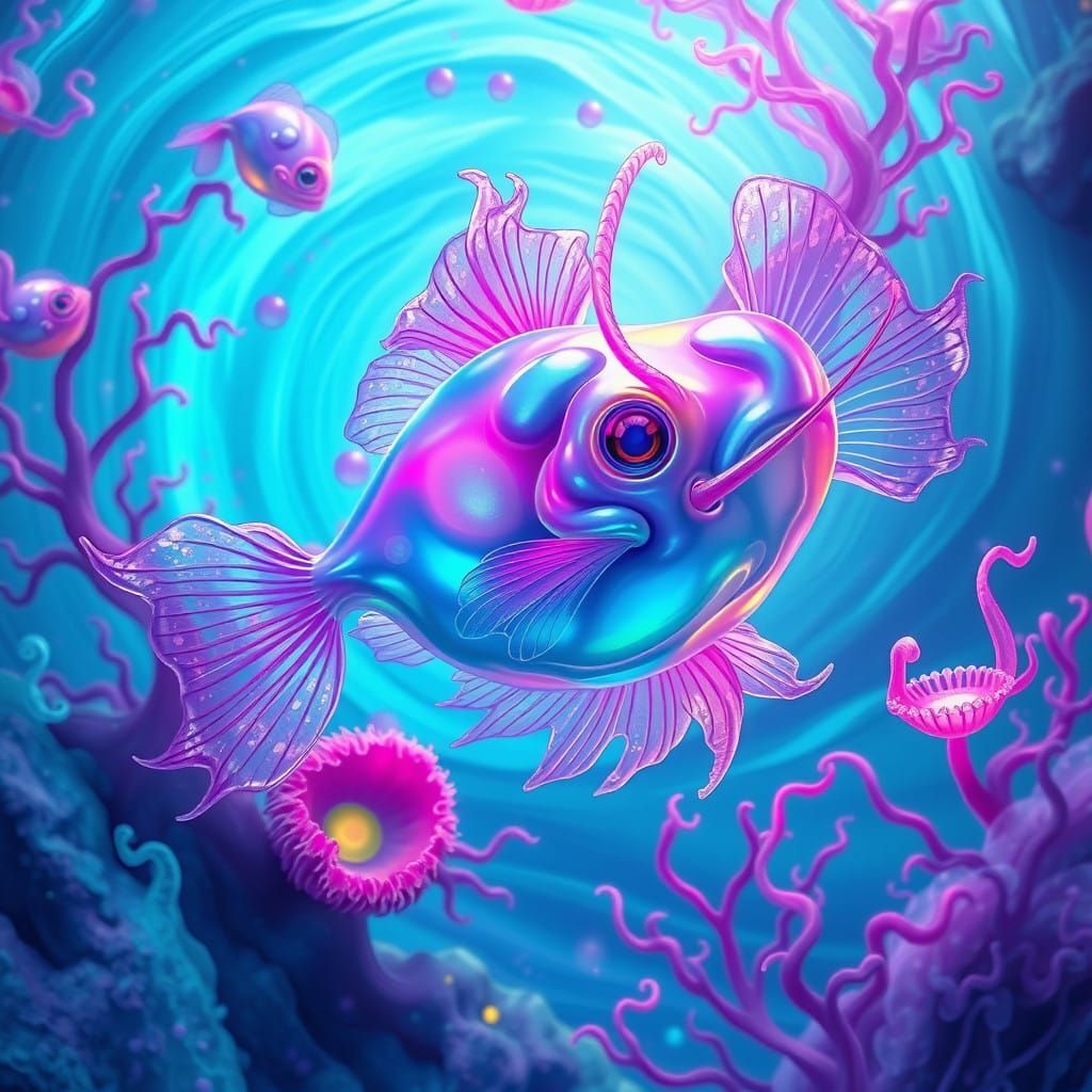 Iridescent Blob Fish in Turquoise Vortex