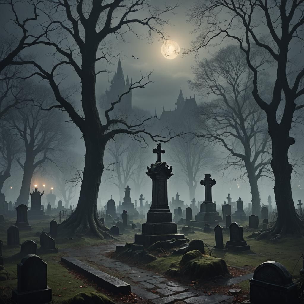 Dark Fantasy Vampire Cemetery at Night