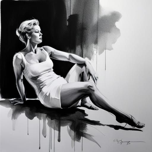 Monochromatic Ink Drawing of Lonely Sunny Landscape