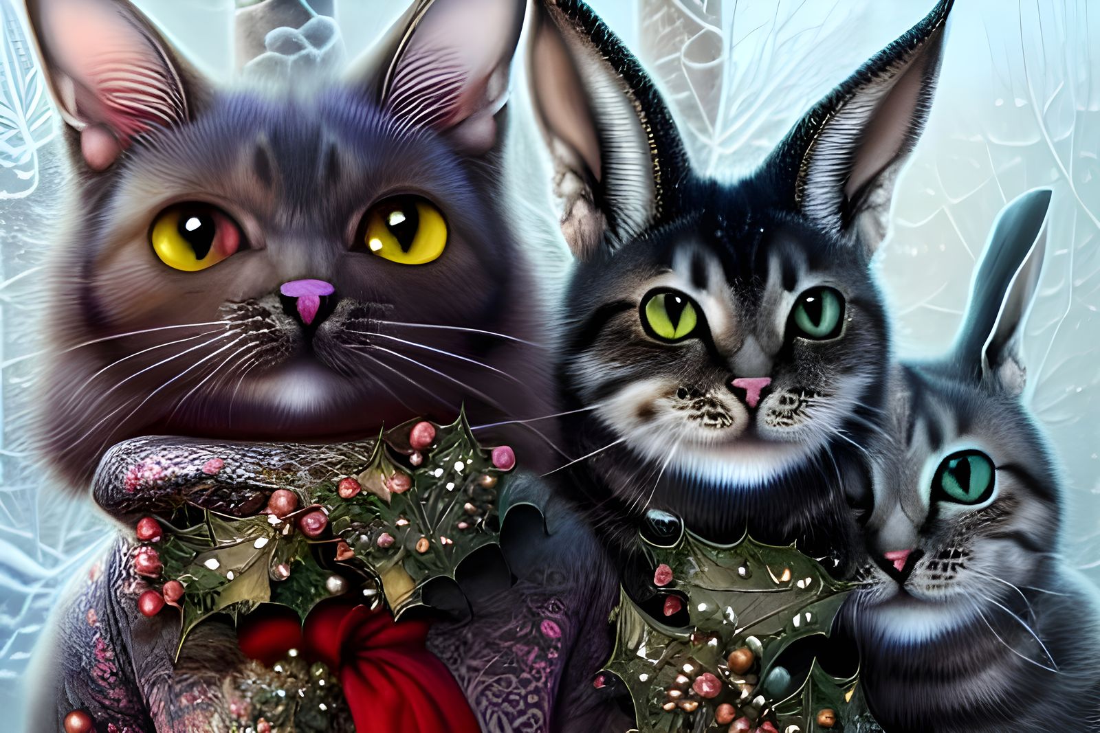 Winter Cat-Rabbit Hybrid in Hyperdetailed Digital Art