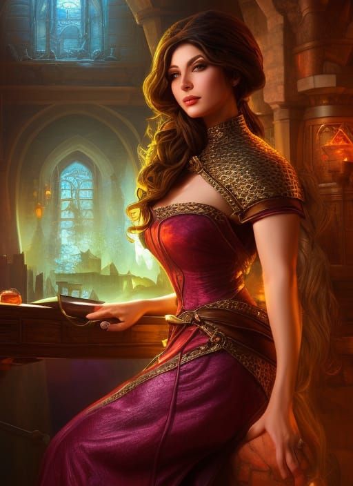 Fantasy Woman in Tavern: Comic Book Art Portrait
