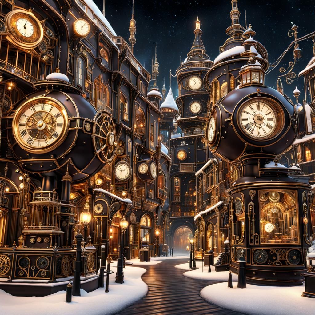 Steampunk Christmas City in 3D Digital Art