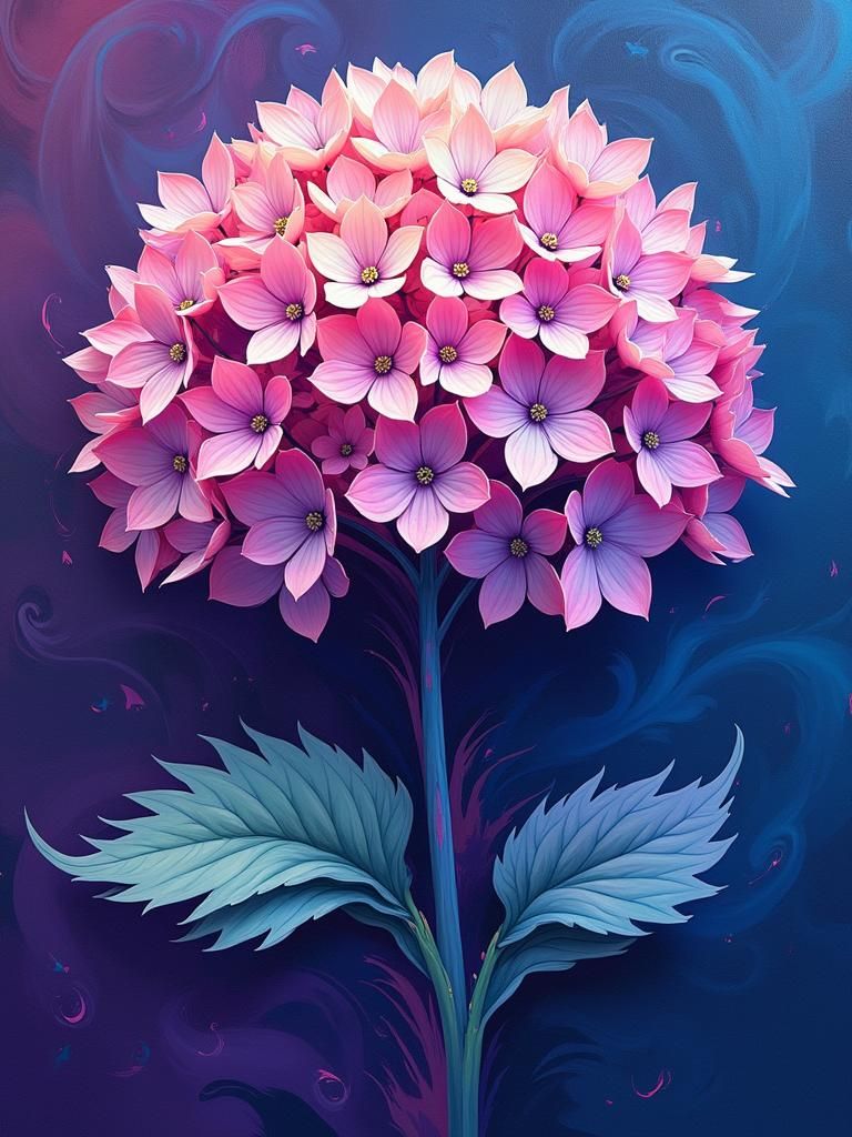 Pop Art Strawberry Vanilla Hydrangea in 3D Gouache