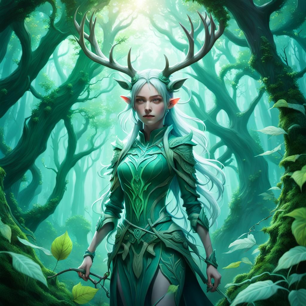 Mystical Forest Figure in 3D Anime Style