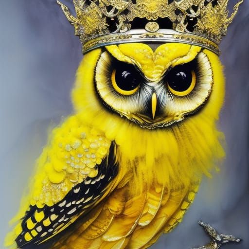 Cute Chibi Owl Portrait in Inkblot Style