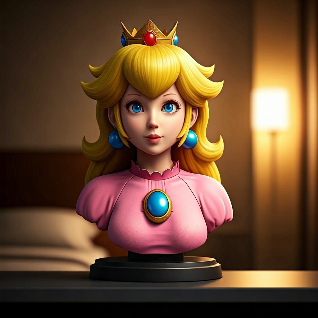 Hyper Realistic Princess Peach Prop Bust Cowl Statue in Sere...