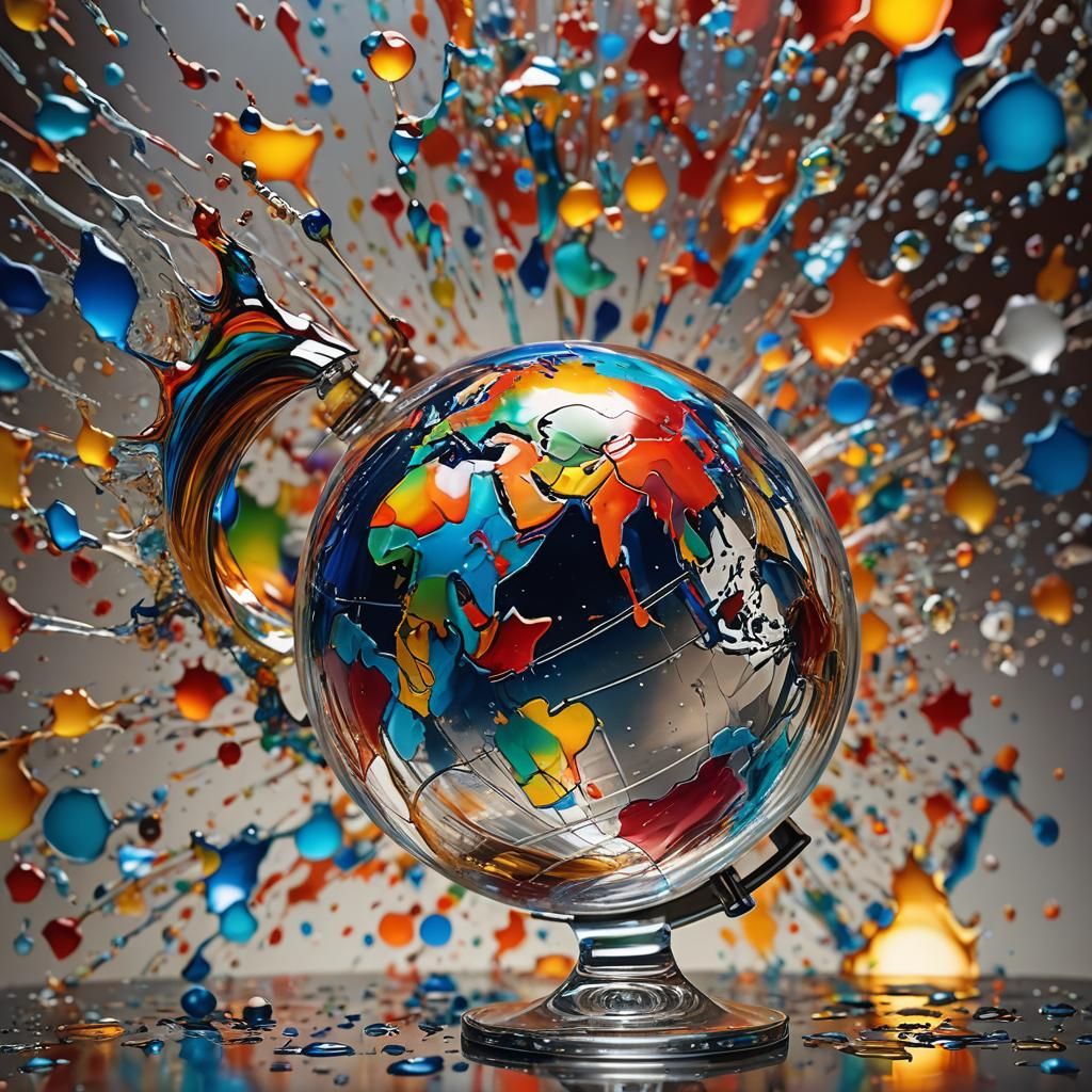 Glass Globe Map in Hyperrealistic Splash Art