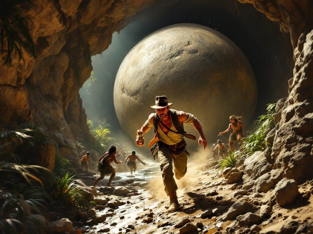 Indiana Jones Evading Boulder, Jungle Adventure