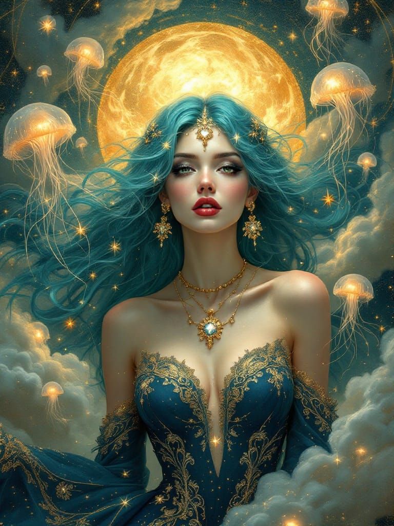 Celestial Woman in Art Nouveau Fantasy Portrait