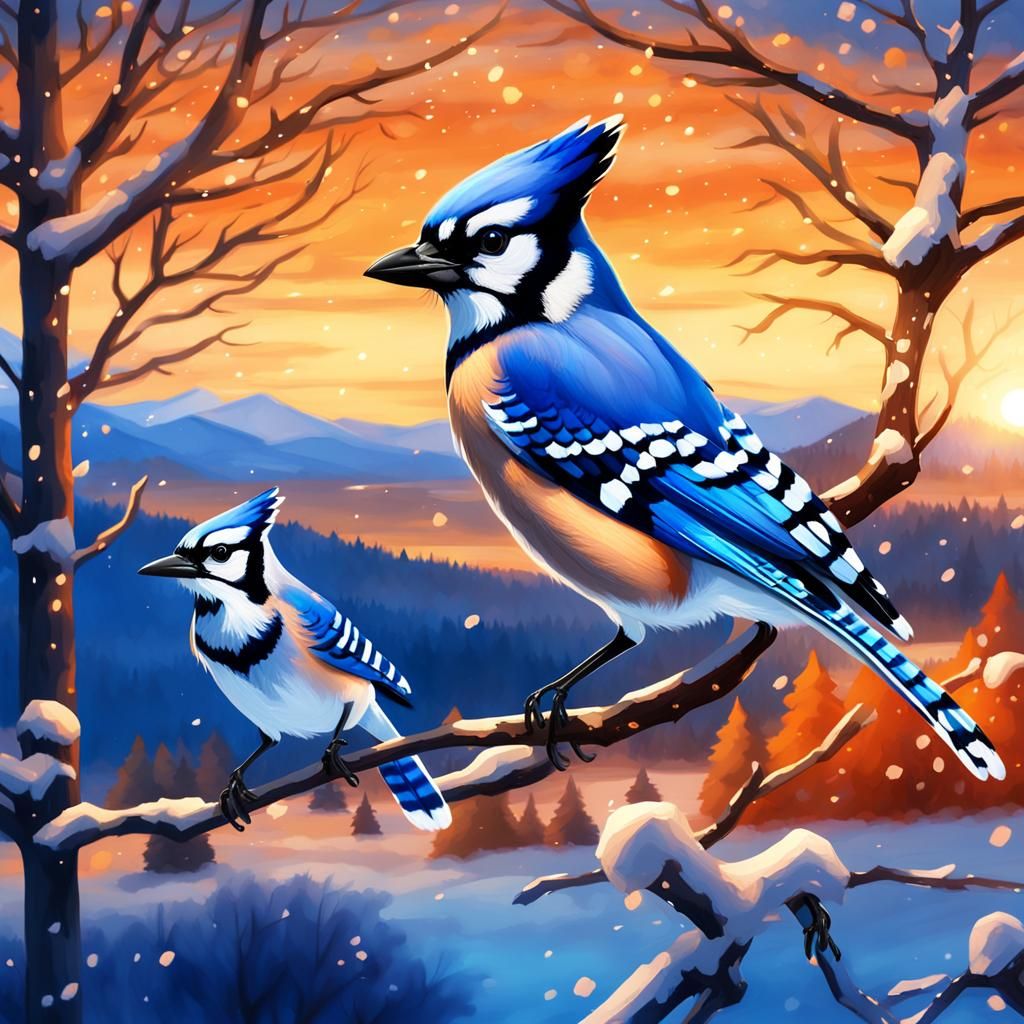 Blue Jay in Golden Light: Digital Matte Painting