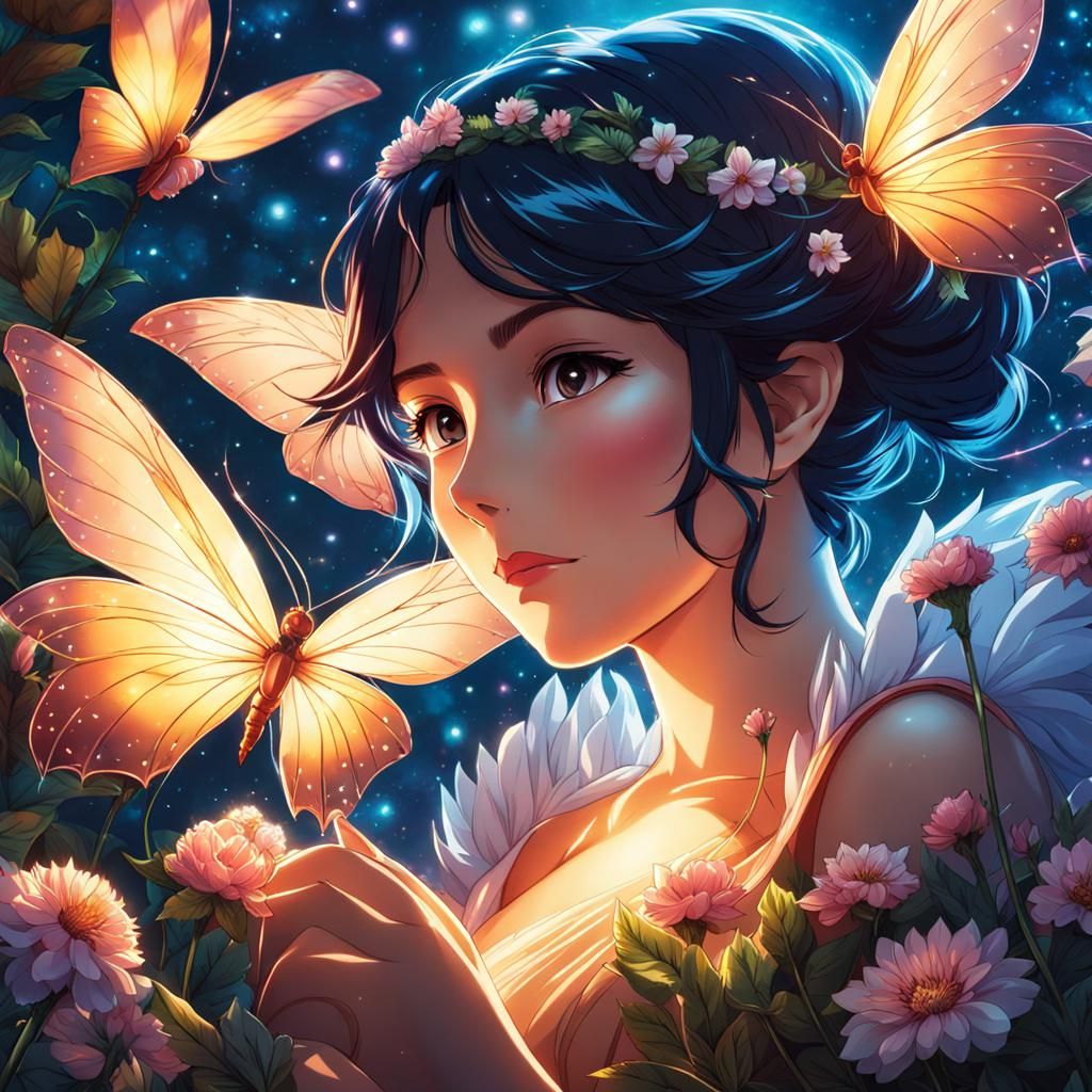 Anime Fairy in Silk and Flowers