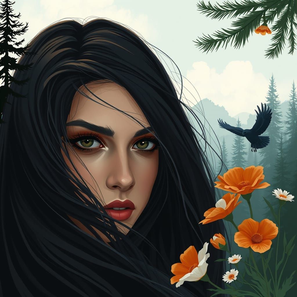 Surreal Portrait: Woman's Hair Becomes Landscape