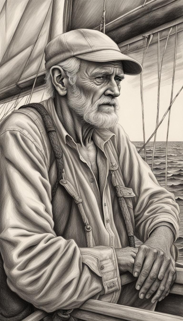 Sad Sailor on a Sunny Ocean: Charcoal Drawing