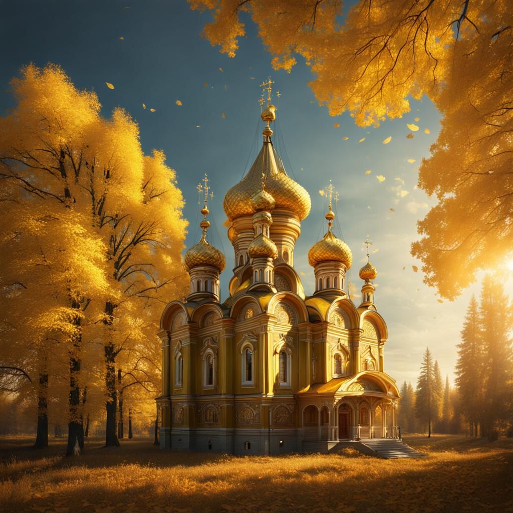 Russian Orthodox Church in Autumn Sunlight