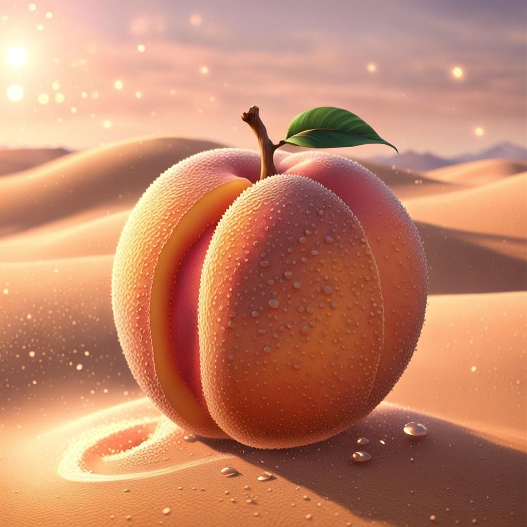 Giant Peach in Desert Sand: 3D Anime Art