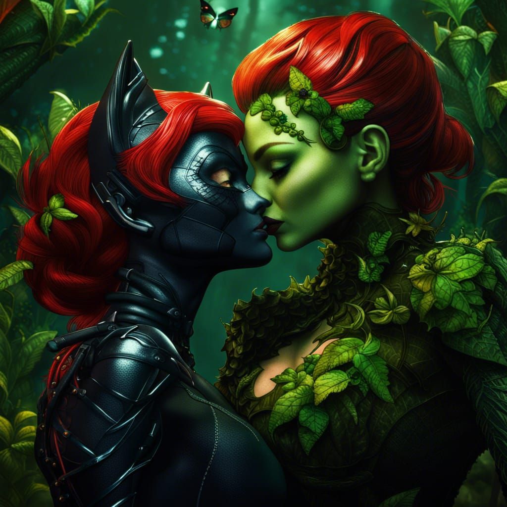 Catwoman and Poison Ivy Kiss: Fantasy Concept Art