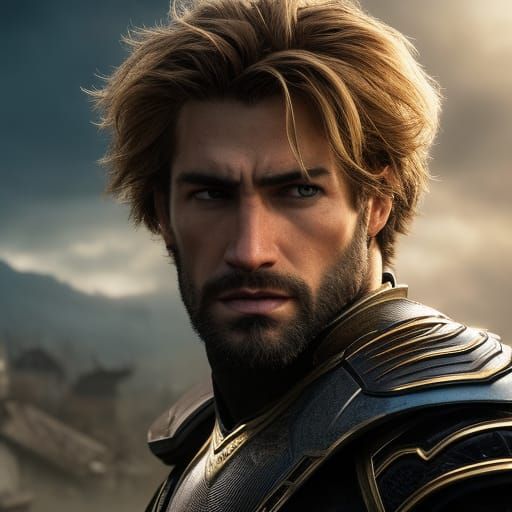 Heroic Blond Knight in Tarnished Armor