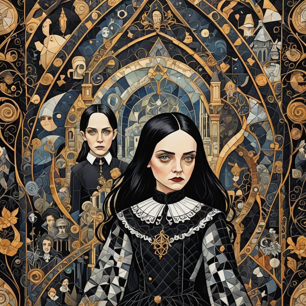 Gothic Fantasy Scene in Quilted Art Nouveau Style