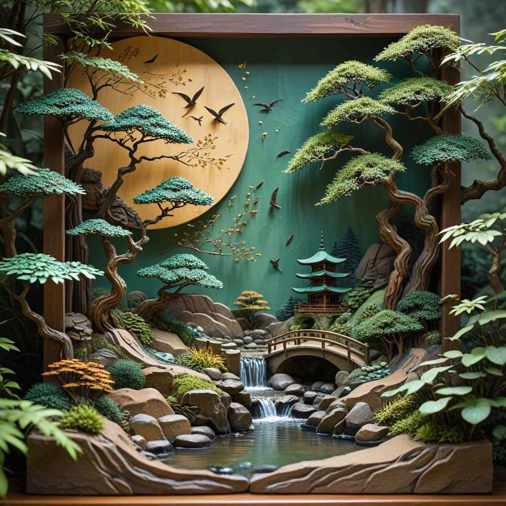Animated Relief Sculptures in Japanese Garden