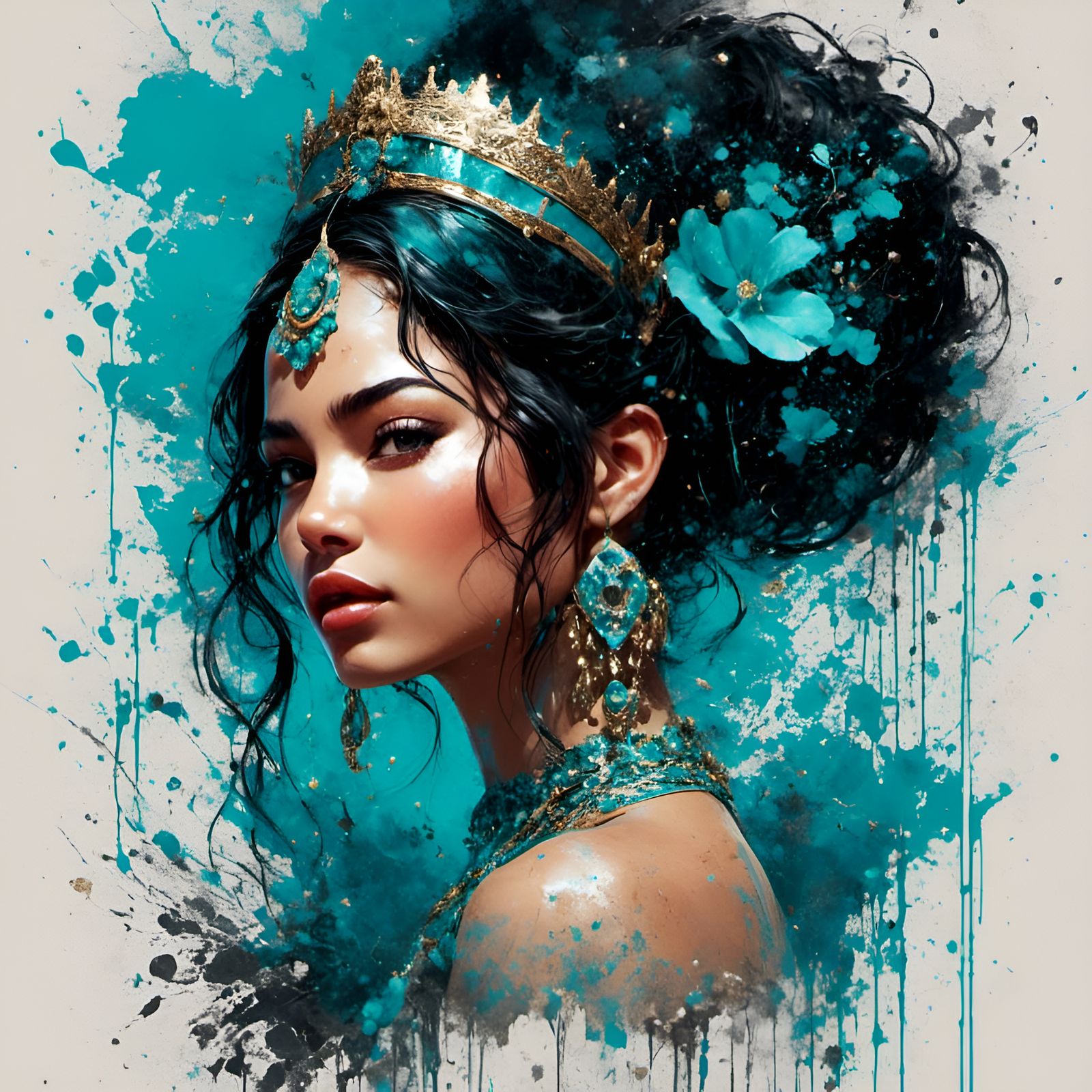 Princess Jasmine Portrait in Splatter Graffiti Style