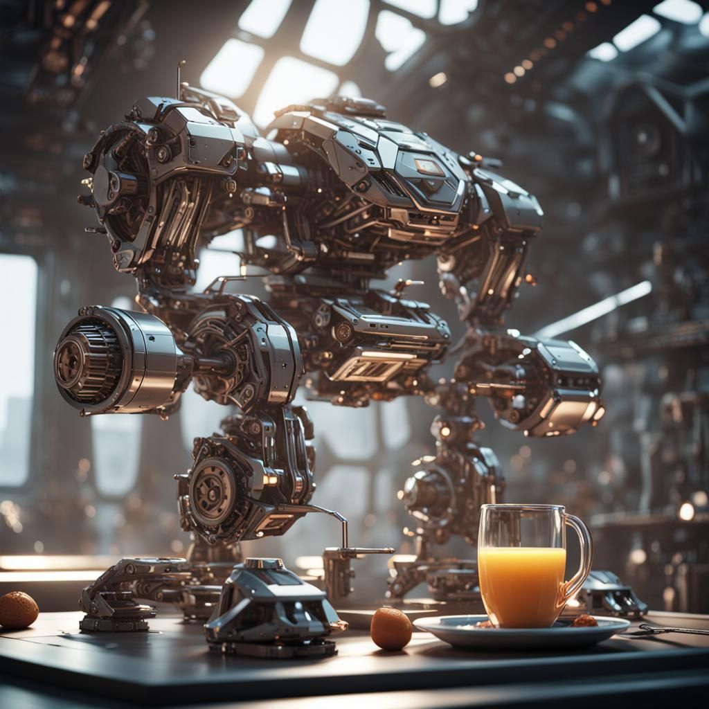 Futuristic Sci-Fi Breakfast with Intricate Mech Details
