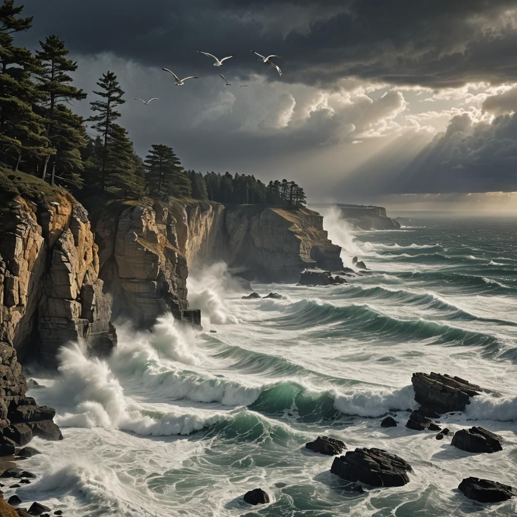 Stormy Coastal Cliffs Under Dramatic Sky