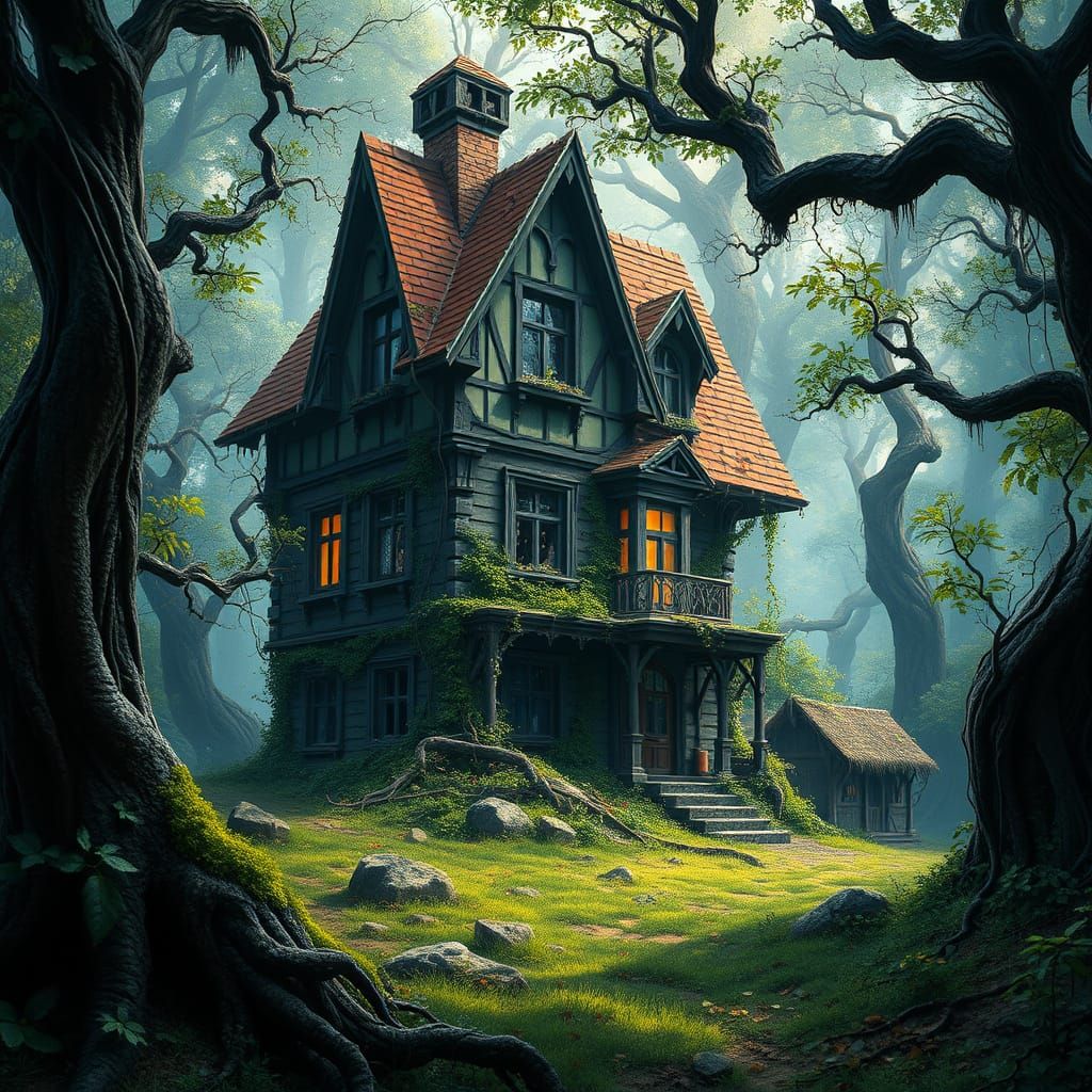 Majestic, Mystical Forest House with Shattered Windows