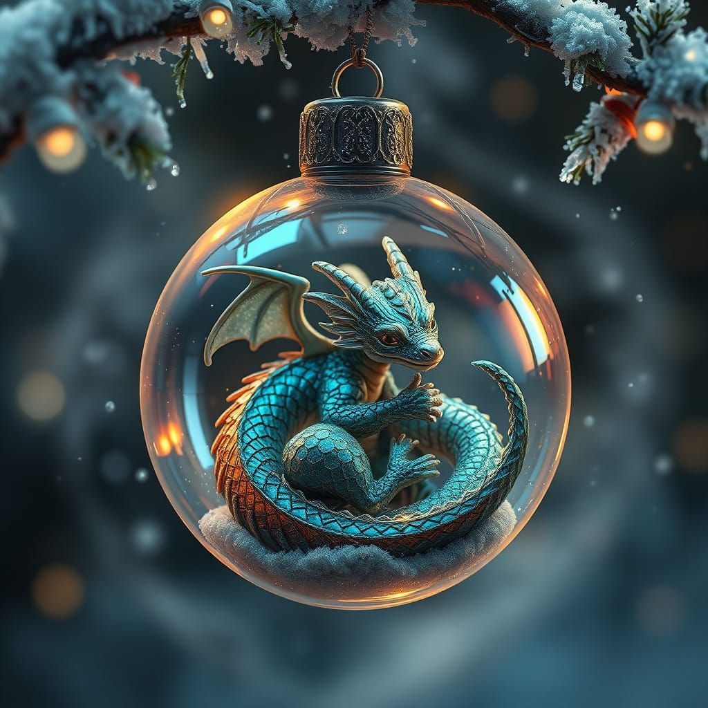 Miniature Dragon in Glass Christmas Ornament