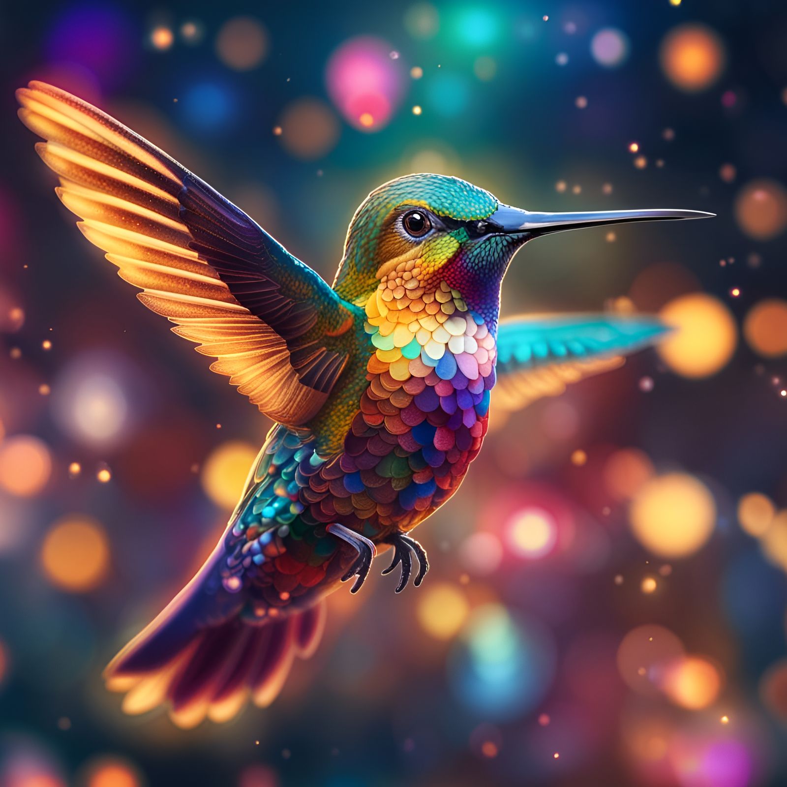 Hyperdetailed Hummingbird in Flight at Golden Hour