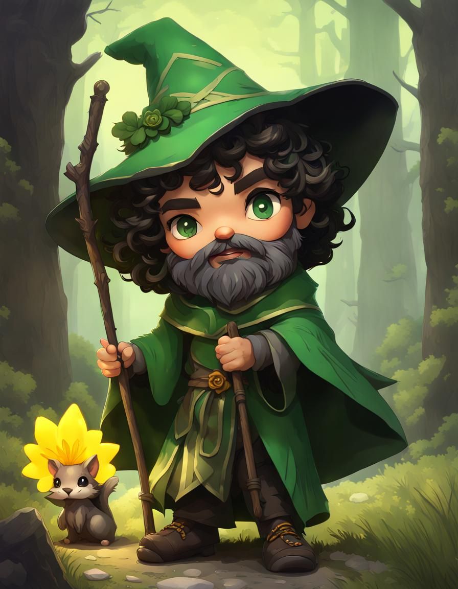 Chibi Mage with Staff, Dark Fantasy Concept Art