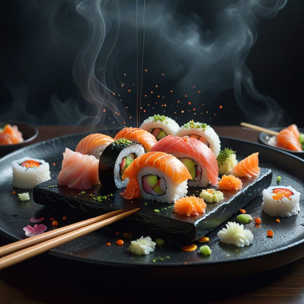 Glowing Sushi in Surreal Food Still Life