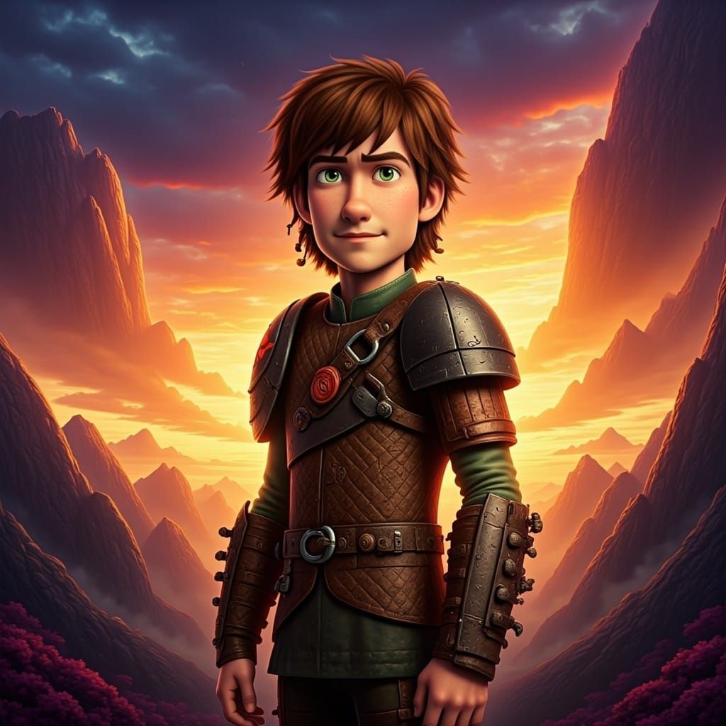 Hiccup and Toothless in Dreamlike Landscape Art