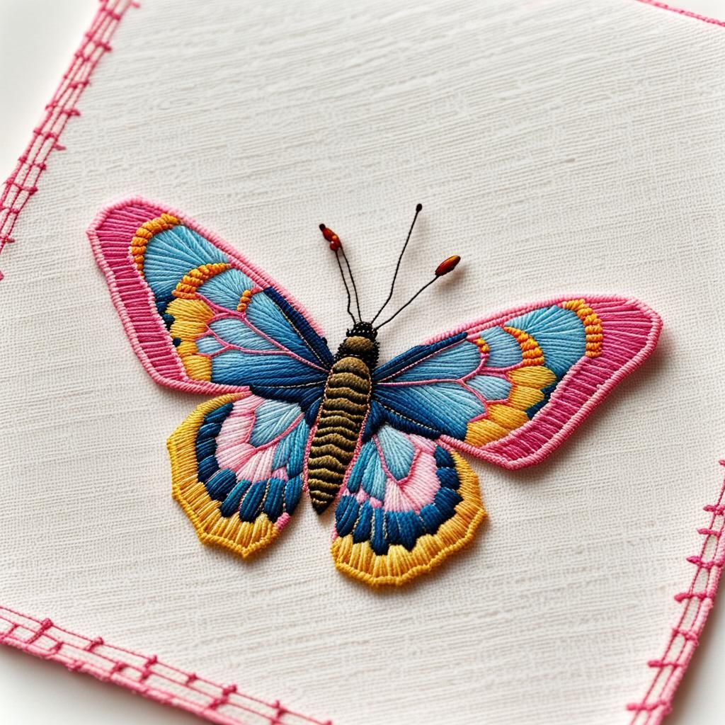 Realistic Japanese Butterfly Embroidery Art