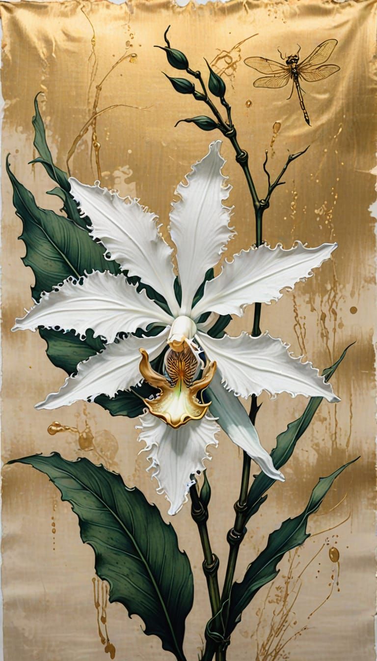 Ghost Orchid in Japanese Scroll Style