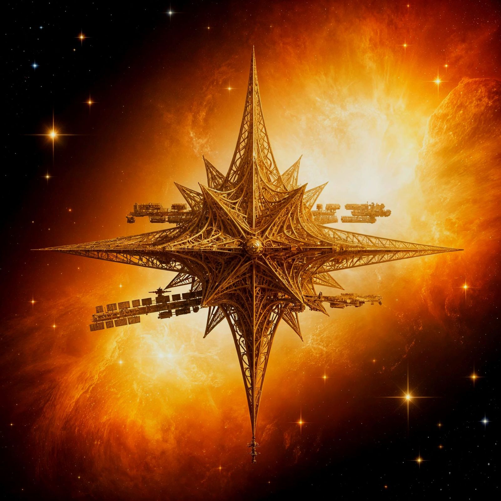 Golden Space Station in Surreal 3D Illustration