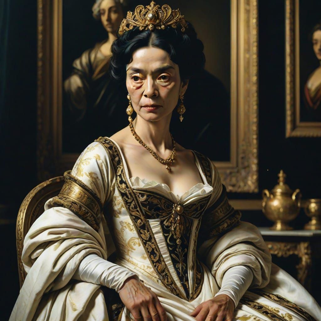 Elegant Elderly Empress in Lavish Neoclassical Gown