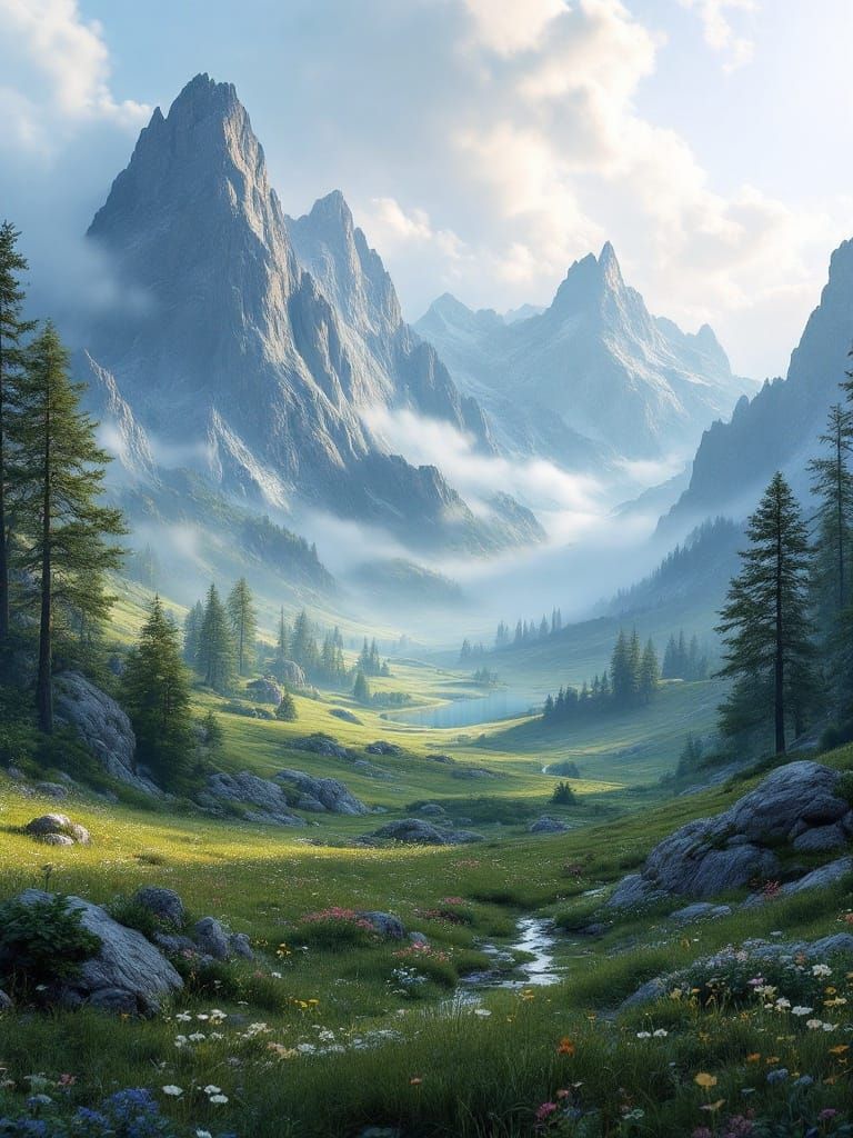 Serene Fantasy Landscape in Subdued Colors