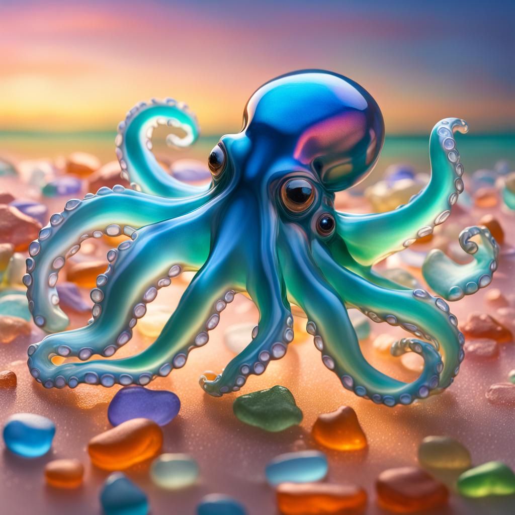 Glowing Glass Octopus in a Sea of Color