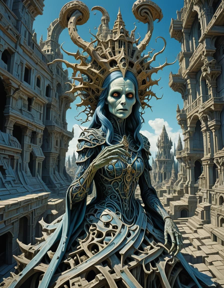 Banshee Ghoul Witch in Fractal Labyrinth by Escher