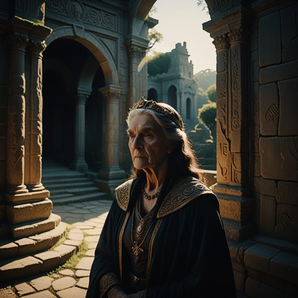 Ethereal Princess Ariadne Waits Amidst Ancient Labyrinthine ...