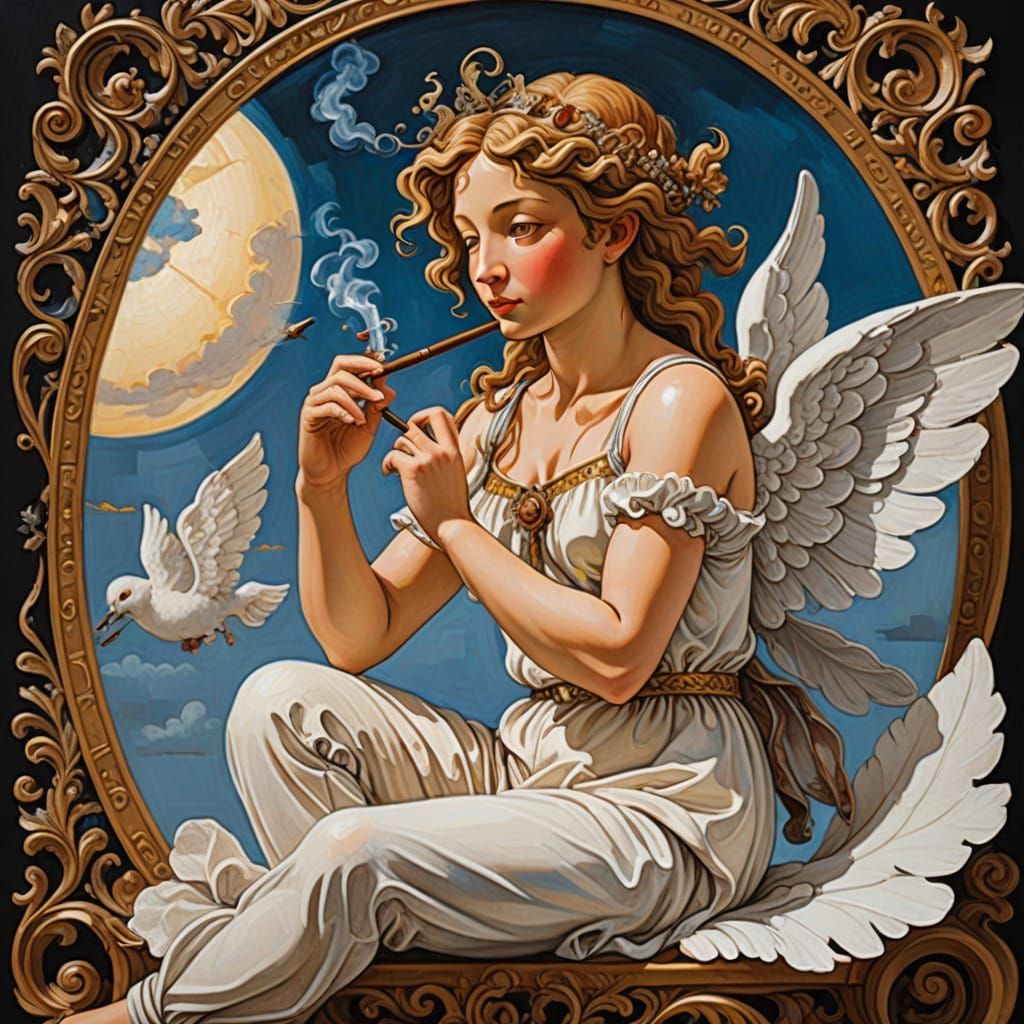 Botticelli-Inspired Cupid Smokes a Cigar in Elegant, Dreamy ...