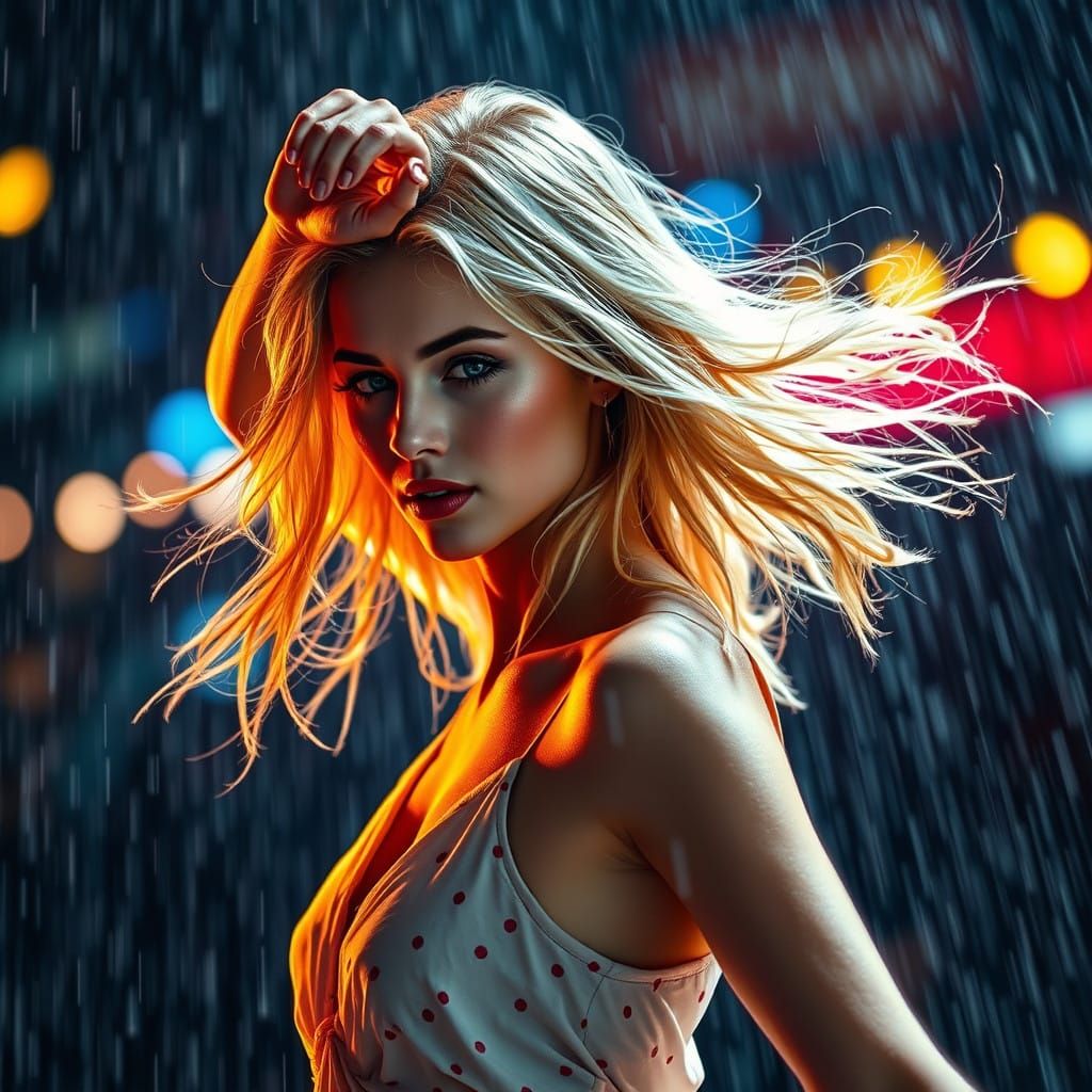 Ethereal Dancer in Vivid Rain